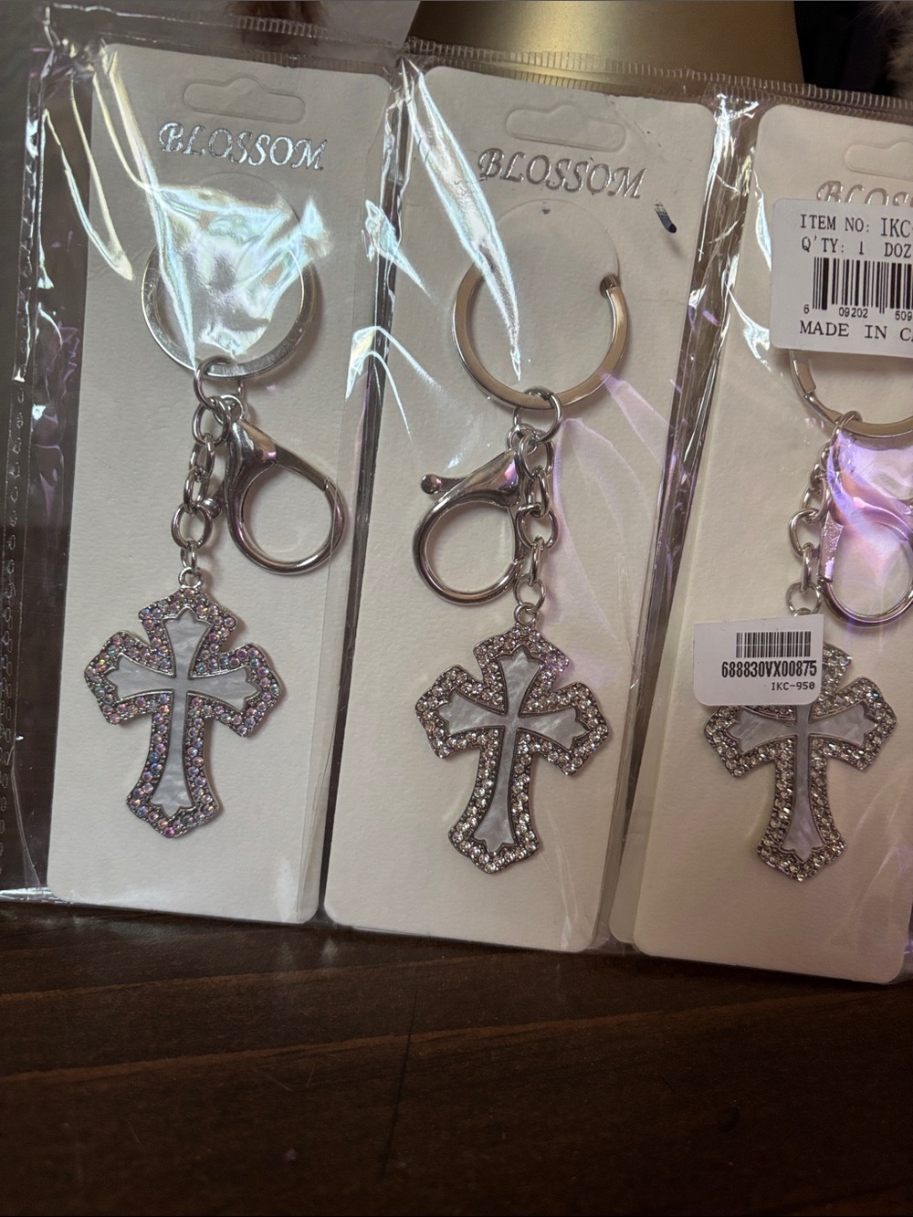 Cross crucifix pack of 5 Silver -toned handbag charm key ring